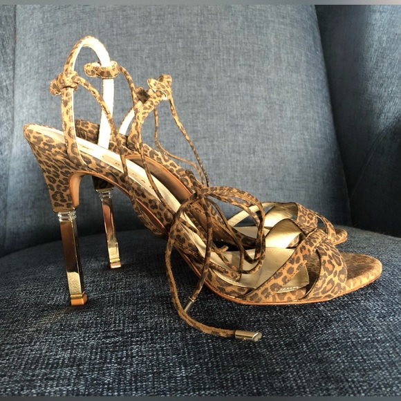Mia Becar Animal Print Suede High Heel Lace Up Sandals size 39 US 9 - Picture 2 of 13